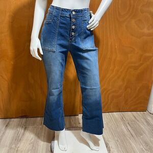 ACCOMSOUL Women Bootcut Stretch High Rise Blue Jeans Raw Hem Size L